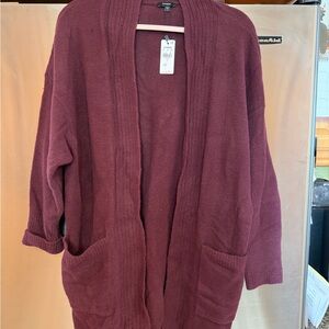 Express Deep Burgundy Open Cardigan